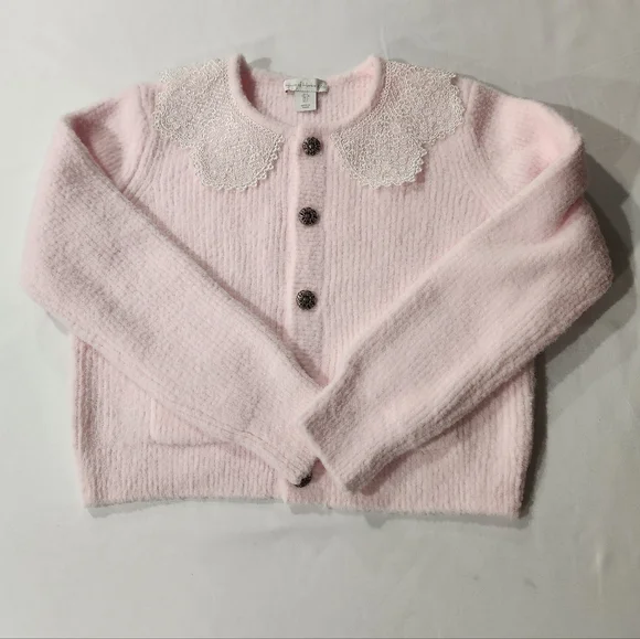 House Of Harlow 1960 Soft Pink Cardigan With Lace Collar - Picture 8 of 16